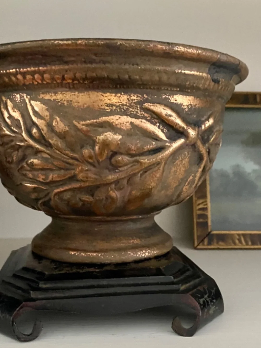 Bronze Napco Planter, Flower Pot, Centerpiece. Clay Container w Bronze Finish